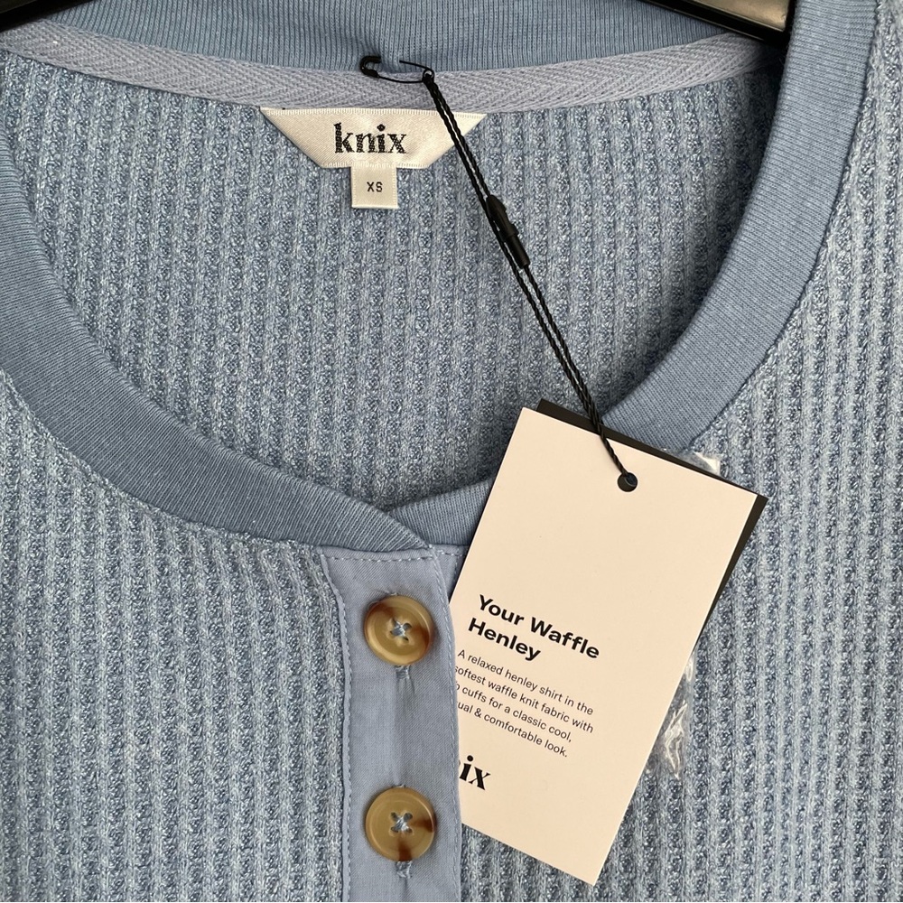 NWT KNIX Light Blue Waffle Henley - Picture 3 of 9